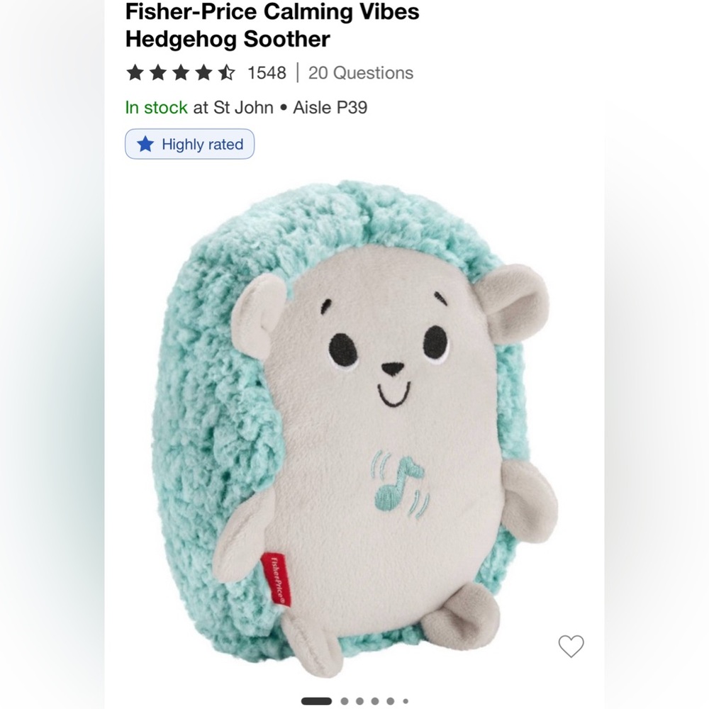GUC Fisher- Price calming vibes hedgehog soother teal